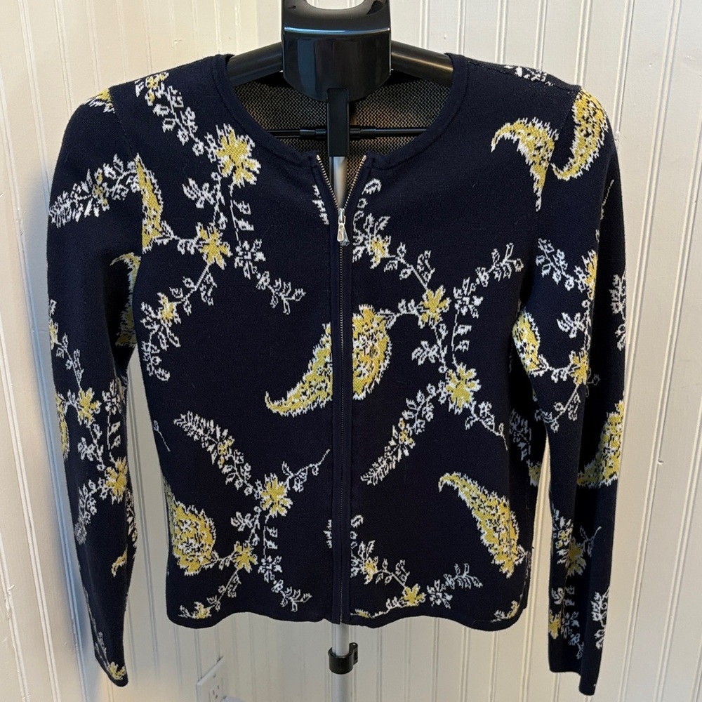 Navy Floral Paisley Zip-Up Cardigan